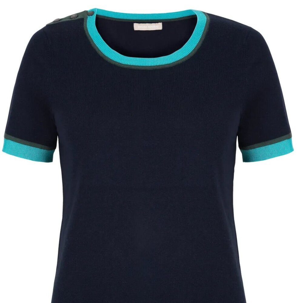 Banana Republic X Issa London Colorblock Sweater with Pearlized Button detail